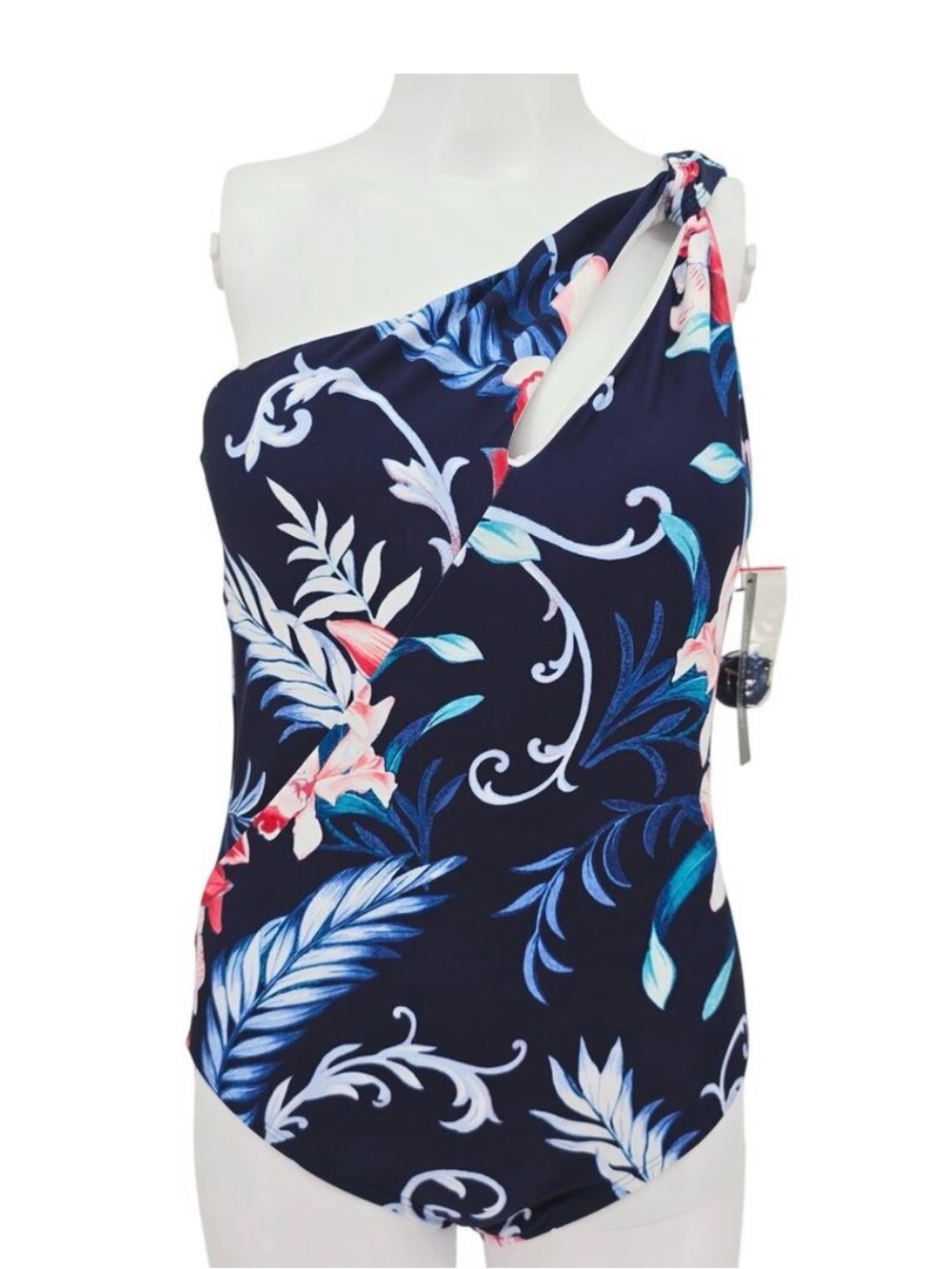 Carmen Marc Valvo One-Shoulder Cutout Navy 12 New